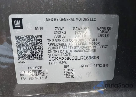 2020 GMC Yukon Xl 4Wd Slt from USA, damaged, VIN 1GKS2GKC2LR169606